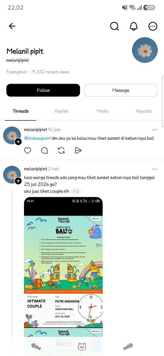 gyuksha's tweet photo. Haloo guiis mau info jangan beli tiket an melanipipit dan no 0878-1415-8103 atau no 0859-2310-6033 diaa nipuuu jual tiket konserr. Beli satu tiket dijual ke banyak orang. Hati hati ges 
#penipu #sunsetdikebun #konser #wts #wtb https://t.co/LlWIE5jY16