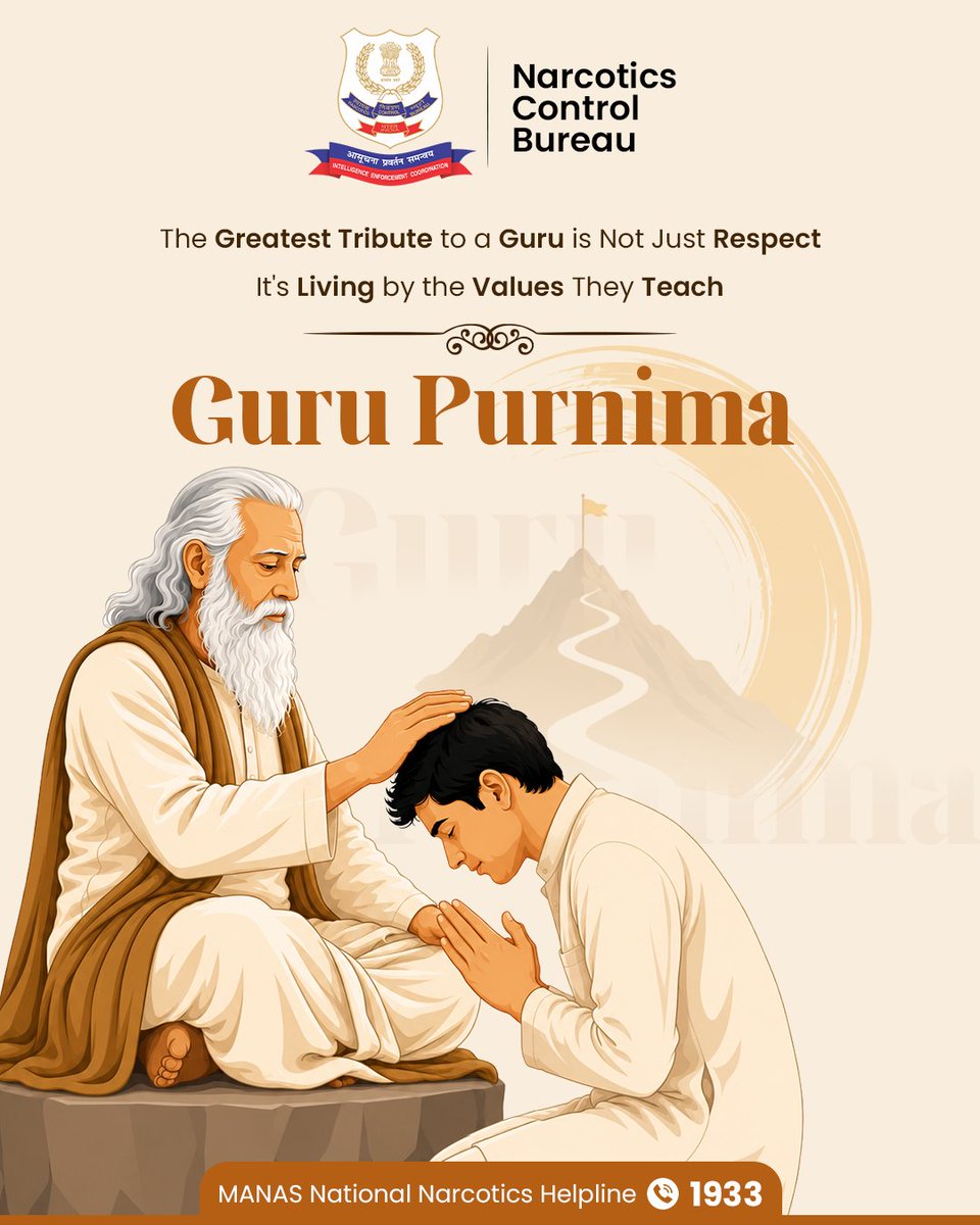 narcoticsbureau's tweet photo. A Guru’s blessing is complete when their values become our way of life. Shubh Guru Purnima.
#NarcoticsControlBureau #SayNoToDrugs #DrugFreeIndia #DrugAwareness #GuruPurnima https://t.co/HZIABE8aEV