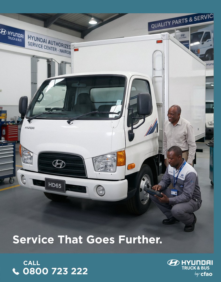 HyundaiCFAOKE's tweet photo. Hyundai support does not stop at purchase. Our aftersales service helps your vehicle stay ready for every job, every day. 

For more information call 0800 723 222 or email enquirieskenya@cfao.com 

#CFAOMobility #HyundaiKenya https://t.co/QnslG5vIG3