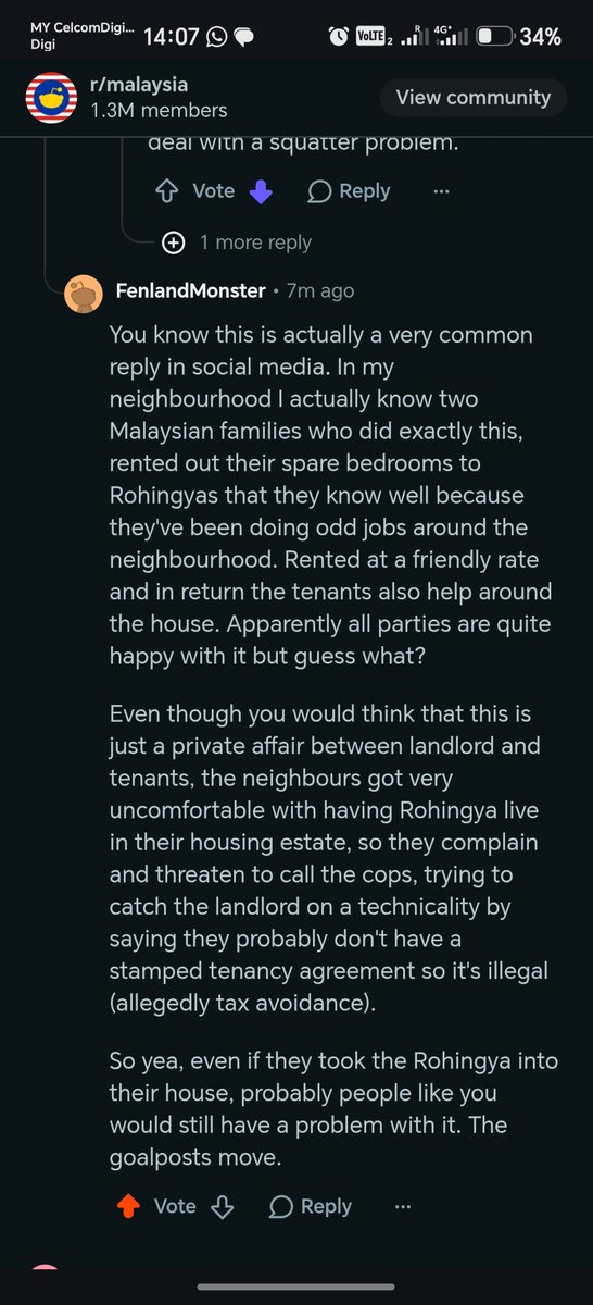 Simple_Peasant1's tweet photo. A reddit comment on the refrain, allow Rohingya families in your house, presented without comment https://t.co/IdDydlGKTf