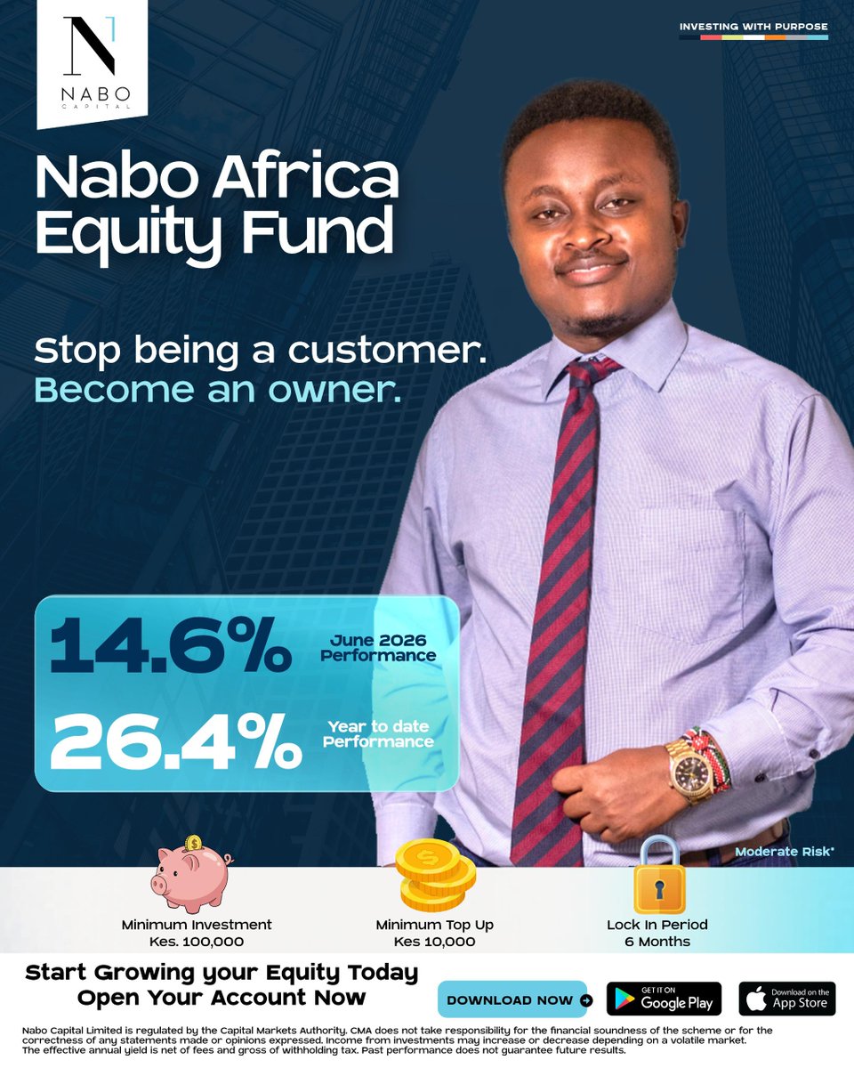 NaboCapital's tweet photo. You have been very good at being a customer. At some point it becomes reasonable to want the arrangement to run both ways.
Talk to us on 0709368700 or email us on invest@nabocapital.com. Let us put you on the right and best side of the table!
#EquityFund #NaboCapital https://t.co/eJciopFJHS
