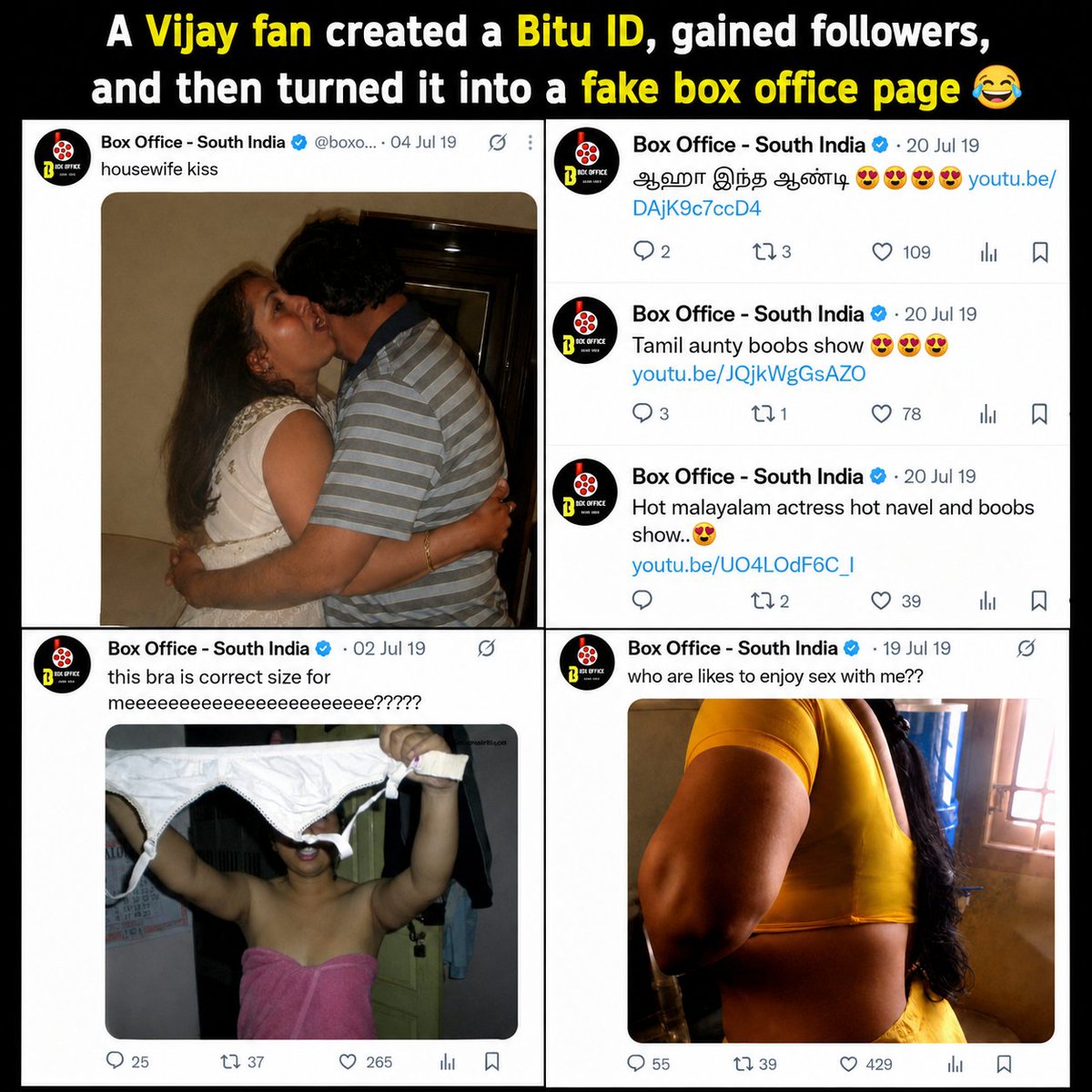 EcstaticEagle67's tweet photo. Bitu ID @/BoxOfficeSouth2 got caught red-handed 😂😂

The same admin also handles CineTrak. He's a Vijay fan who downplays Rajin's and Suriya's box office collections while inflating the collections of Tier 2 actor Vijay's movies 😂

#Jananayagan #vishwanathandsons https://t.co/FUZoN7Pl4y