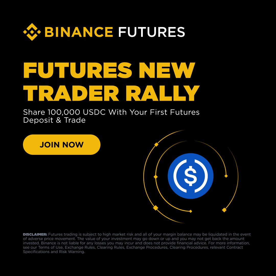 RaylenZure3415's tweet photo. Join the Futures New Trader Rally.

Make your first deposit and trade Futures for a chance to share a 100,000 USDC prize pool. https://t.co/vZlDGEBDoG