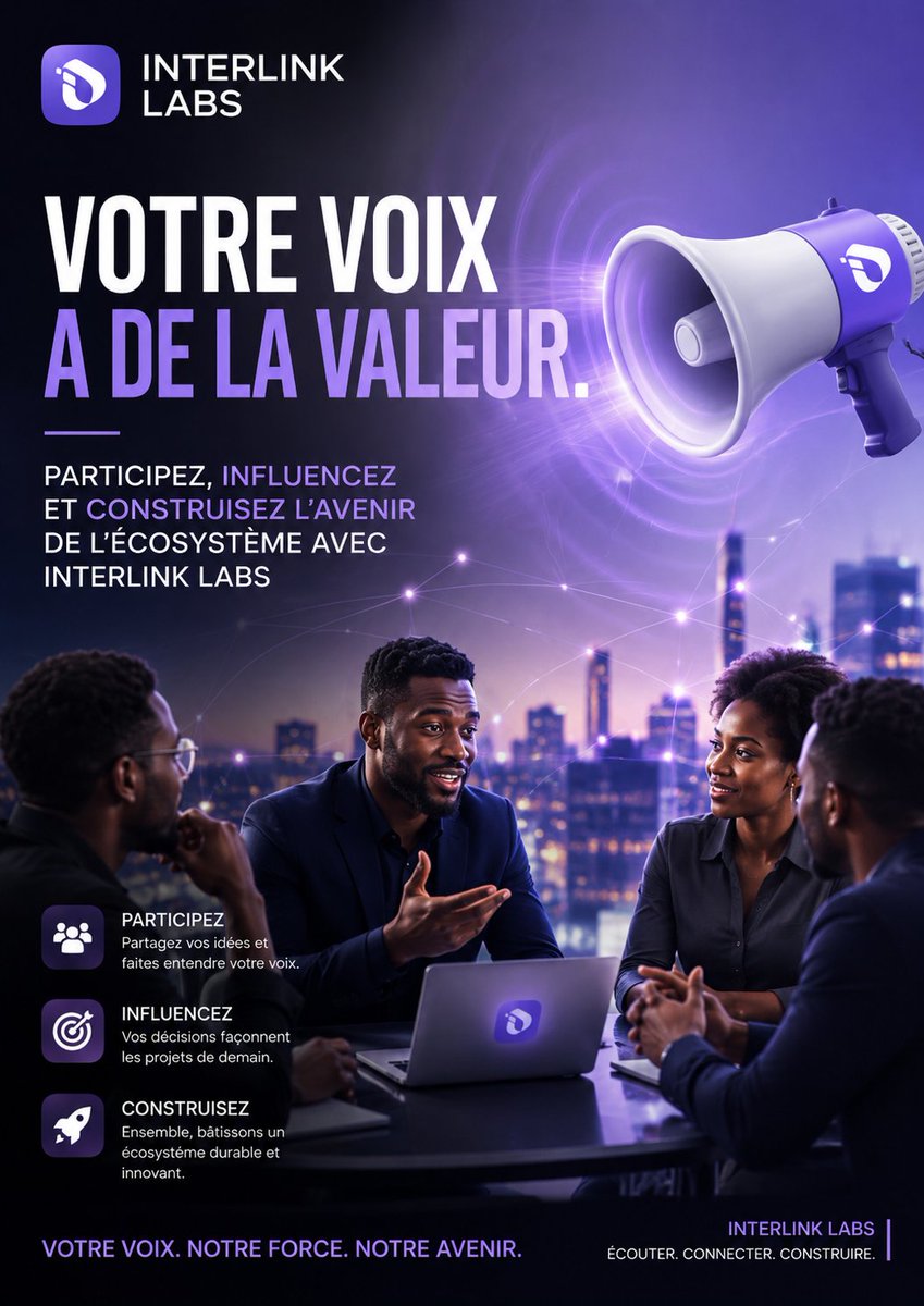 Oumar2portoITLG's tweet photo. Votre voix a de la valeur.
Participez, influencez et construire l'avenir de l'écosystème avec interlink labs
#interlink #ITLG #ITL https://t.co/isnlJm7iBb