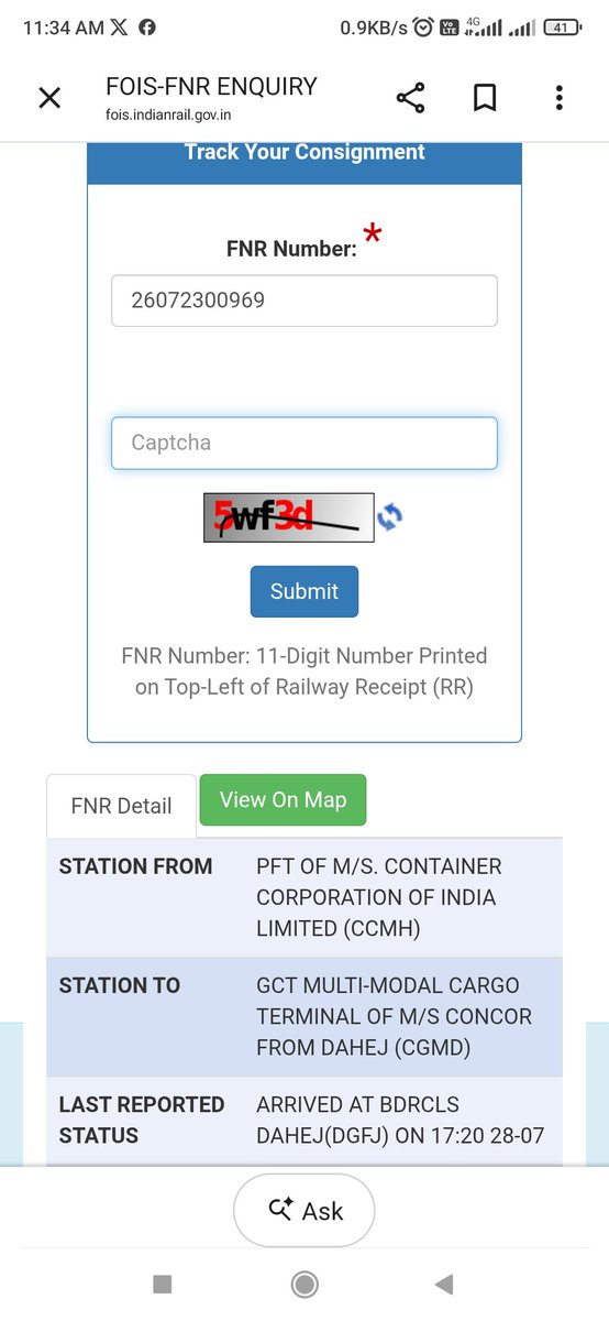sonusharmakaush's tweet photo. @RailMinIndia FNR 26072300969 Train physically at Ankleshwar int he morning and FOIS updated for Dahej. Everytime wrong information updated on FOIS.Please look into this. https://t.co/8Ln3RV5nPQ