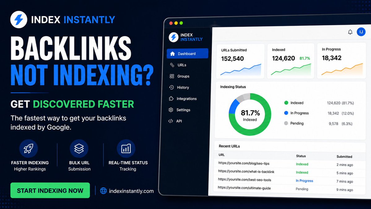indexinstantly's tweet photo. Backlinks not getting indexed by Google?
Stop waiting weeks for Google to discover your URLs.

Get your backlinks indexed faster with Index Instantly.
Easy to use. Bulk URL submission. Track indexing status.

Try Index Instantly today 👇