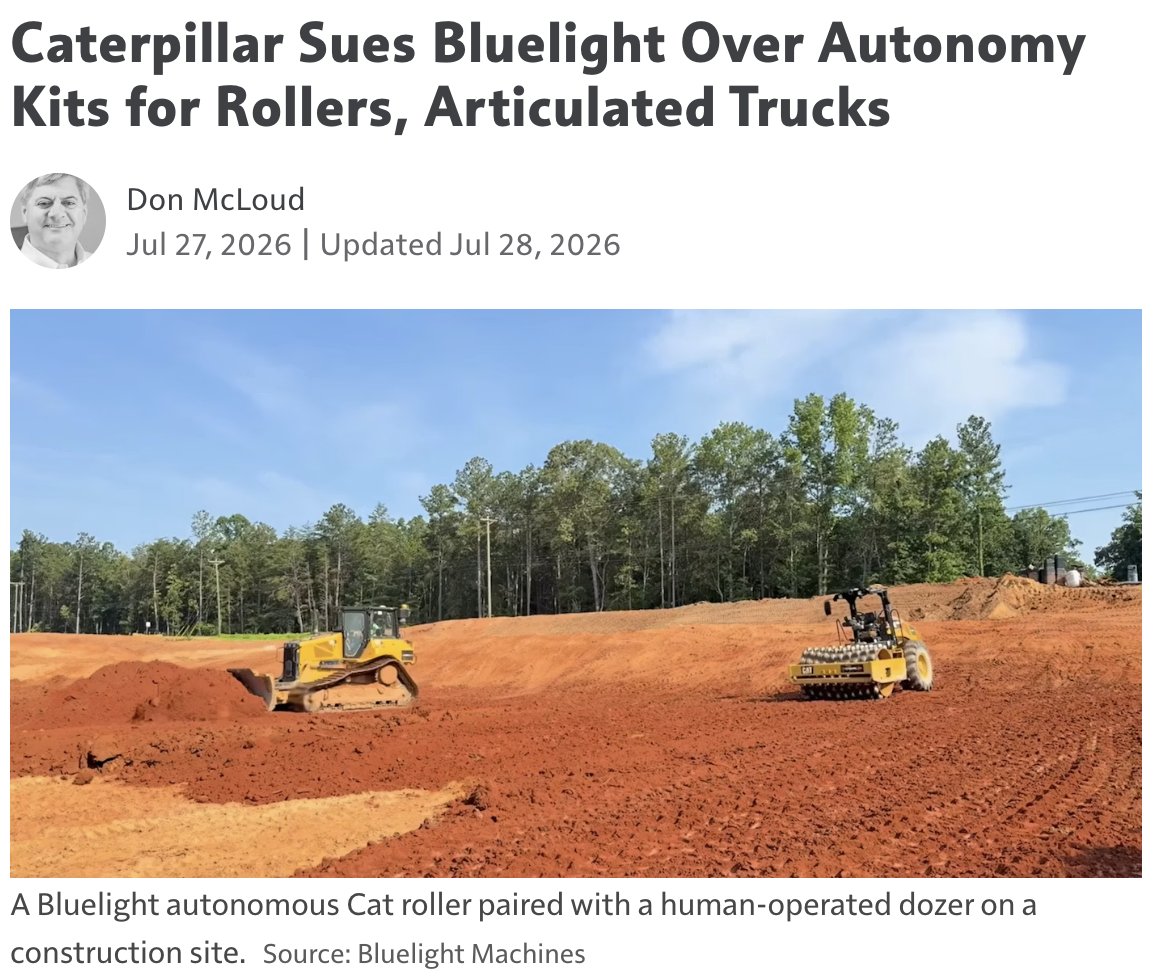 JamesAEmerick's tweet photo. I spent years retrofitting Cats, deeres, and other heavy equipment to drive themselves. what kept me up at night was that we were building on a platform that didn't belong to us. this is what I was afraid of. https://t.co/00IEt0j8ny