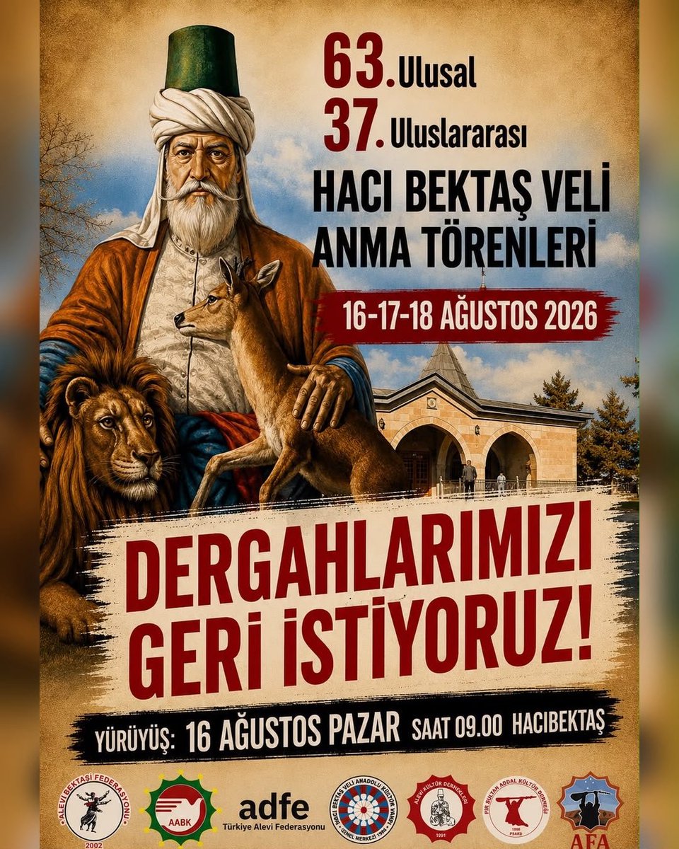 ERCECUMA's tweet photo. Dergahlar bizimdir; geri istiyoruz. 
İşgale ve kayyuma son.
16 Ağustos Pazar Günü;
Bağlamalarımızla, semahlarımızla, deyişlerimizle Serçeşmemizde buluşacağız.
Gelin Canlar Bir Olalım!
İnancımıza, kutsallarımıza, inanç merkezlerimize sahip çıkalım...
Yaşasın Örgütlü Mücadelemiz! https://t.co/crtQgtBrDB