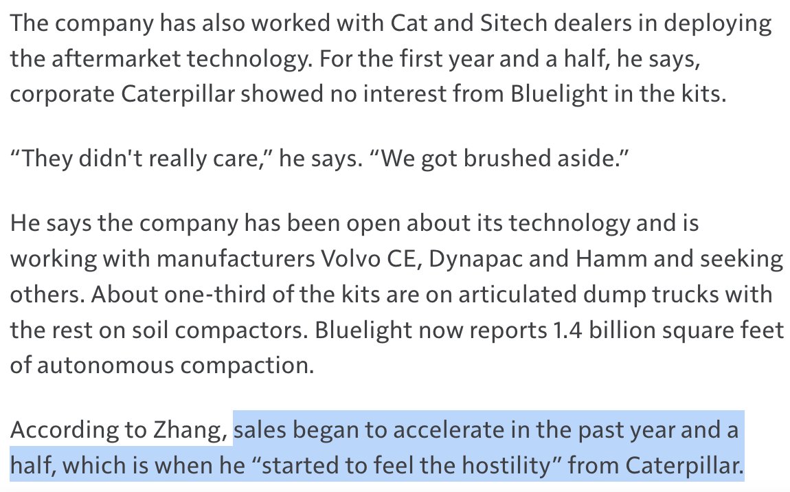 JamesAEmerick's tweet photo. I spent years retrofitting Cats, deeres, and other heavy equipment to drive themselves. what kept me up at night was that we were building on a platform that didn't belong to us. this is what I was afraid of. https://t.co/00IEt0j8ny