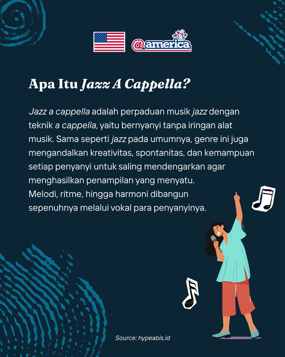 atamerica's tweet photo. Musik yang sudah berusia lebih dari 100 tahun ini masih terus dimainkan di seluruh dunia. 🎷

Lahir di New Orleans, jazz berkembang dari perpaduan berbagai budaya dan hingga kini menjadi salah satu warisan budaya Amerika yang paling berpengaruh.

#Atampedia https://t.co/MeuwK1Dfko