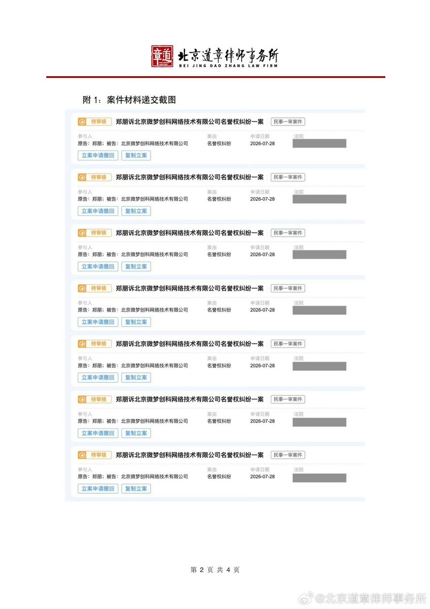 q_huuuuu's tweet photo. [📢] สรุปความคืบหน้าคดีคุ้มครองชื่อเสียงของนายเจิ้งเผิง (郑朋) อย่างเป็นทางการ

สำนักงานกฎหมายปักกิ่งเต้าจาง ได้รับมอบอำนาจจาก นายเจิ้งเผิง (ชื่อในวงการ: 梓渝 ต่อไปนี้เรียกว่า “ผู้มอบอำนาจ”) ให้ดำเนินการทางกฎหมายอย่างเต็มรูปแบบ กรณีที่มีบุคคลบางรายเผยแพร่ข้อความที่มีลักษณะ ดูหมิ่นและหมิ่นประมาทอย่างร้ายแรง ต่อผู้มอบอำนาจบนอินเทอร์เน็ต

ขณะนี้ สำนักงานกฎหมายได้รับมอบหมายให้ประกาศความคืบหน้าของคดีคุ้มครองชื่อเสียงบางส่วน ดังนี้ จากคำชี้แจงและคำรับรองของผู้มอบอำนาจ เมื่อวันที่ 28 กรกฎาคม 2026 สำนักงานกฎหมายได้ยื่นฟ้องต่อศาลต่อผู้ใช้ Weibo ที่ถูกกล่าวหาว่าละเมิดสิทธิในชื่อเสียงของผู้มอบอำนาจ ได้แก่

ผู้ใช้ “刺户”** (UID: 635****523)
ผู้ใช้ “蕾*_”** (UID: 775****977)
ผู้ใช้ “淩_”* (UID: 748****020)
ผู้ใช้ “柠崽”* (UID: 746****359)
ผู้ใช้ “柠岛”* (UID: 637****847)
ผู้ใช้ “双*呀” (UID: 773****506)
ผู้ใช้ “云*-”** (UID: 784****894)

โดยมีคำร้องขอให้ศาลมีคำสั่งให้แพลตฟอร์มออนไลน์เปิดเผยข้อมูลระบุตัวตนที่แท้จริงของผู้ใช้ดังกล่าว เมื่อได้รับข้อมูลตัวตนจริงจากแพลตฟอร์มแล้ว สำนักงานกฎหมายจะดำเนินการฟ้องร้องต่อผู้ที่มีพฤติการณ์ละเมิดอย่างร้ายแรงต่อไป เพื่อเรียกร้องให้จำเลย

– กล่าวคำขอโทษต่อสาธารณะ
– ชดใช้ค่าเสียหาย
– รับผิดตามกฎหมายจากการละเมิดสิทธิในชื่อเสียง

นอกจากคดีที่กล่าวมาข้างต้นแล้ว คดีคุ้มครองชื่อเสียงอื่น ๆ ของผู้มอบอำนาจยังอยู่ระหว่างการดำเนินการตามกฎหมาย ในเวลาเดียวกัน สำนักงานกฎหมายยังได้รับมอบหมายให้ติดตามและรวบรวมพยานหลักฐานแบบเรียลไทม์ต่อเนื้อหาที่มีลักษณะใส่ร้าย ปล่อยข่าวลือ หรือหมิ่นประมาทผู้มอบอำนาจบนแพลตฟอร์มออนไลน์ต่าง ๆ หากผู้เผยแพร่ไม่ยอมลบเนื้อหาดังกล่าว หรือยังคงเผยแพร่เนื้อหาที่อาจเข้าข่ายละเมิดต่อไป ผู้มอบอำนาจขอสงวนสิทธิ์ในการดำเนินการทางกฎหมายทุกช่องทาง รวมถึง

– การร้องเรียนต่อหน่วยงานที่เกี่ยวข้อง
– การฟ้องร้องคดีแพ่ง
– การแจ้งความดำเนินคดีอาญา

เพื่อเอาผิดกับผู้ที่อาจกระทำการละเมิดตามกฎหมาย

สำนักงานกฎหมายปักกิ่งเต้าจาง 
29 กรกฎาคม 2026
— #Ziyu ; #梓渝