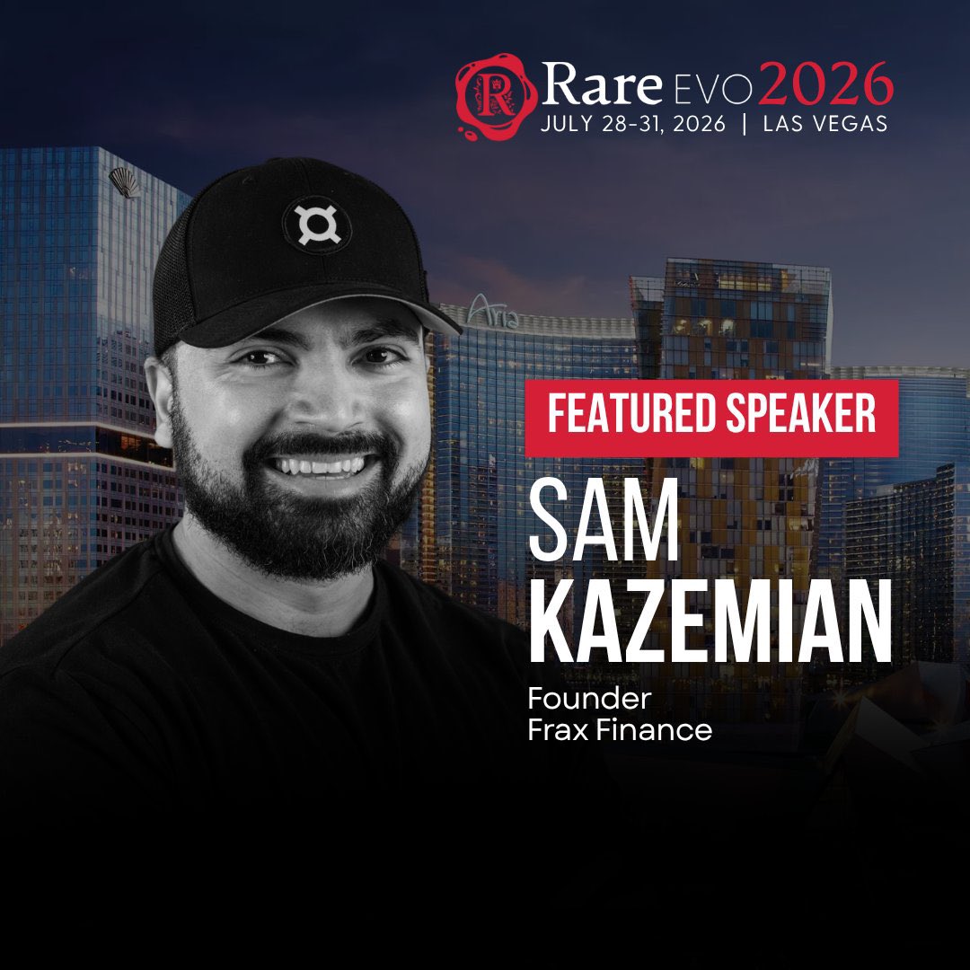FraxForce's tweet photo. In about 35 hours, @samkazemian, founder of @Frax, takes the stage at @RareEvo for “The Stablecoin Step Function: Preparing for Institutional Adoption.”

At Frax Force, we believe Frax is right at the forefront of this shift, actively helping shape the future of digital finance. https://t.co/yQaSnfOcPR