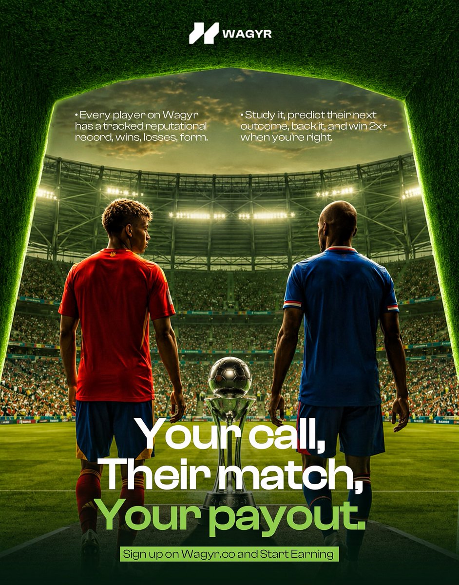 usewagyr's tweet photo. Every player on Wagyr carries a live reputational record - wins, losses, and current form. 

You study it, decide who takes the next match, back your call, and walk away with 2x or more when you’re correct. Their match. Your decision. Your payout. 

Sign up on https://t.co/fCiaZpnac7 and start earning.

💚, RT.