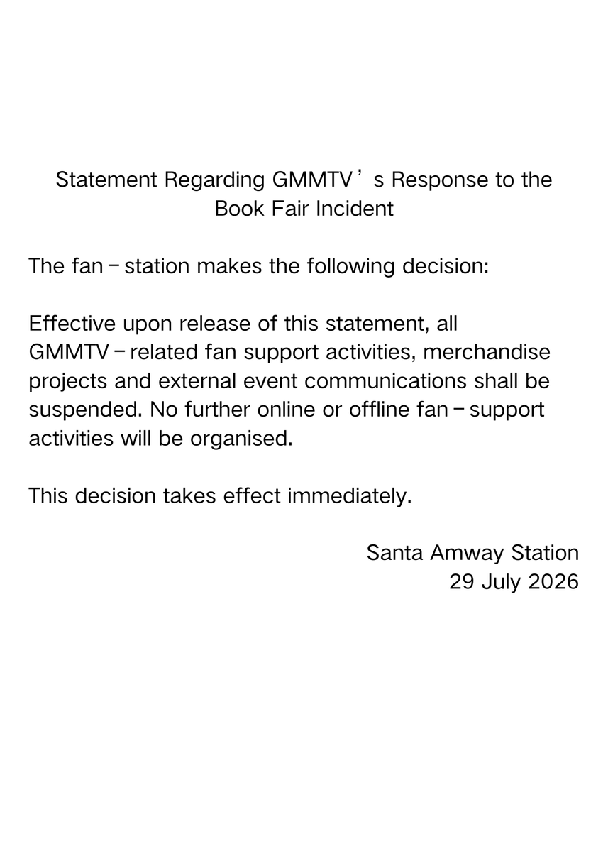Santa_AmwayCN's tweet photo. Statement Regarding GMMTV’s Response to the Book Fair Incident： https://t.co/kmtbgxc4td