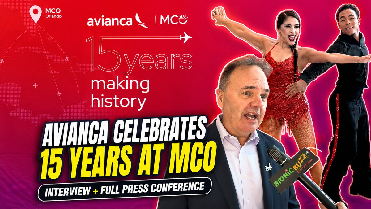 BionicBuzz's tweet photo. ✈️ Bionic Buzz® covered @avianca's 15th anniversary celebration at @MCO. The celebration brought together representatives from #Avianca and #orlandointernationalairport to commemorate the anniversary and reflect on the airline’s journey at #MCO.

🎤 In this video, you’ll see our interview with Rolando Damas, Avianca’s Managing Director for North America, followed by the complete press conference. 

https://t.co/yjGCDC4S2d