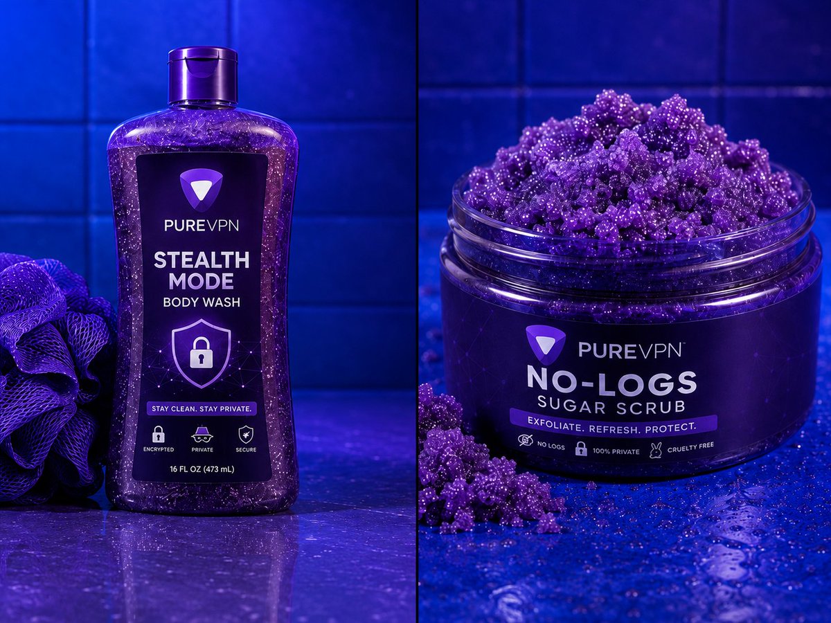 PureVPNcom's tweet photo. Privacy fans will soon be able to smell like online privacy thanks to this body wash.

PureVPN is releasing a Stealth Mode Body Wash and a No-Logs Sugar Scrub. https://t.co/pwc7STlqv4