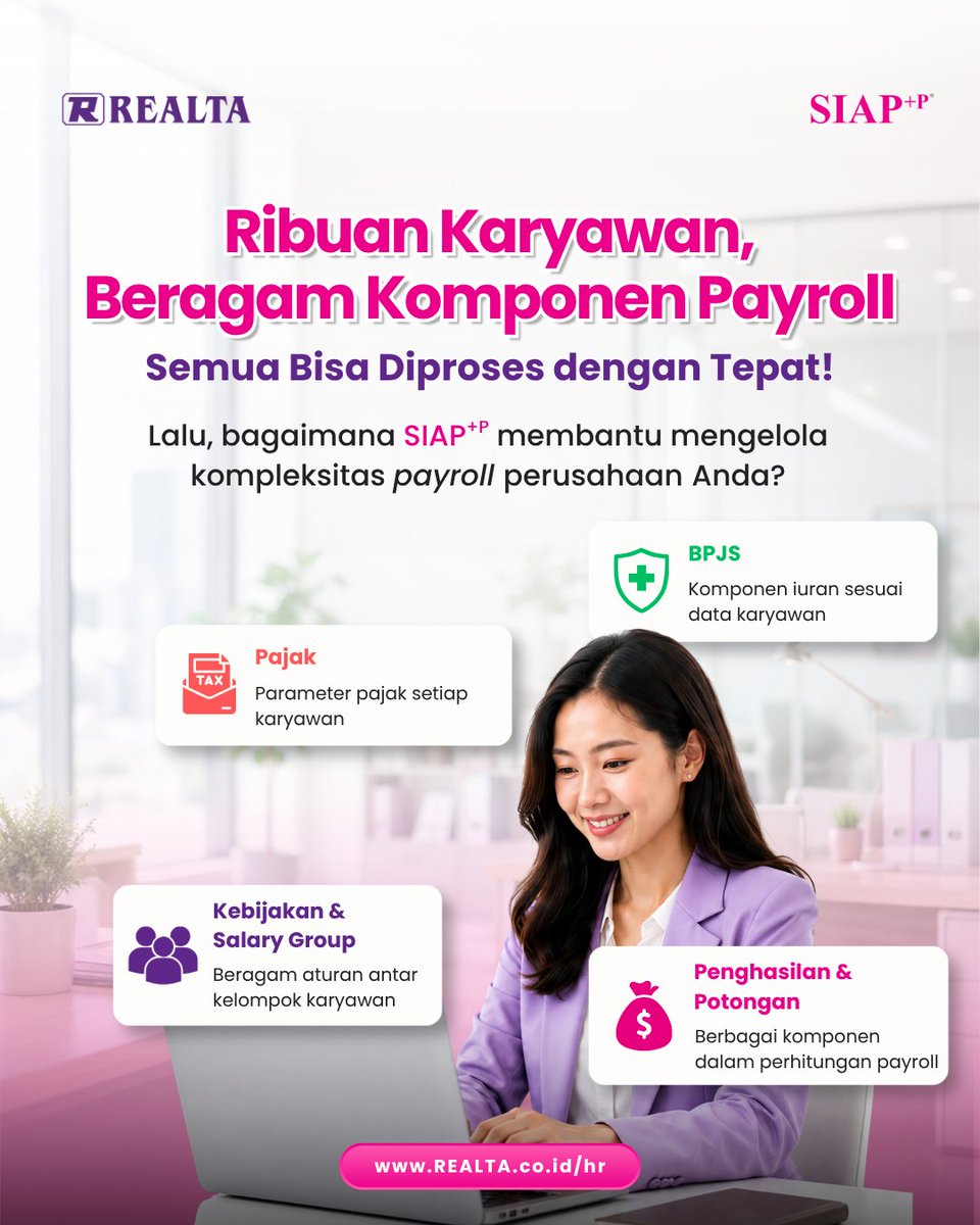 Realta_OneSol's tweet photo. SIAP⁺ᵖ membantu menyederhanakan pengelolaan payroll, mulai dari pengelompokan gaji, distribusi slip gaji, perhitungan pajak, hingga BPJS dalam satu sistem yang lebih terstruktur.
Sederhanakan proses payroll bersama SIAP⁺ᵖ.
#Realta #SIAPP #HRIS #PayrollSystem #DigitalHR https://t.co/k5wvs5b6Zg