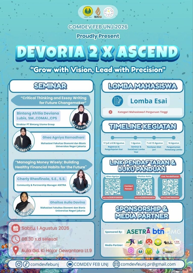 unjfess_'s tweet photo. guys yang lagi cari seminar dan lomba gratis di UNJ! sung aja kepoin instagram @/comdevfebunj. bisa buat maba dan mahasiswa umum juga 🤩 https://t.co/Kg494z8iEN