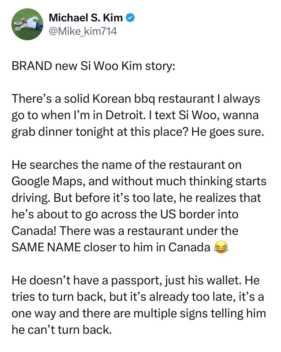 ForePlayPod's tweet photo. Si Woo Kim had 8 Canadian border patrol agents interrogating him tonight because he put the wrong Korean BBQ restaurant in his GPS 💀

Via @Mike_kim714 ⤵️ https://t.co/SsIpyg5ZmW