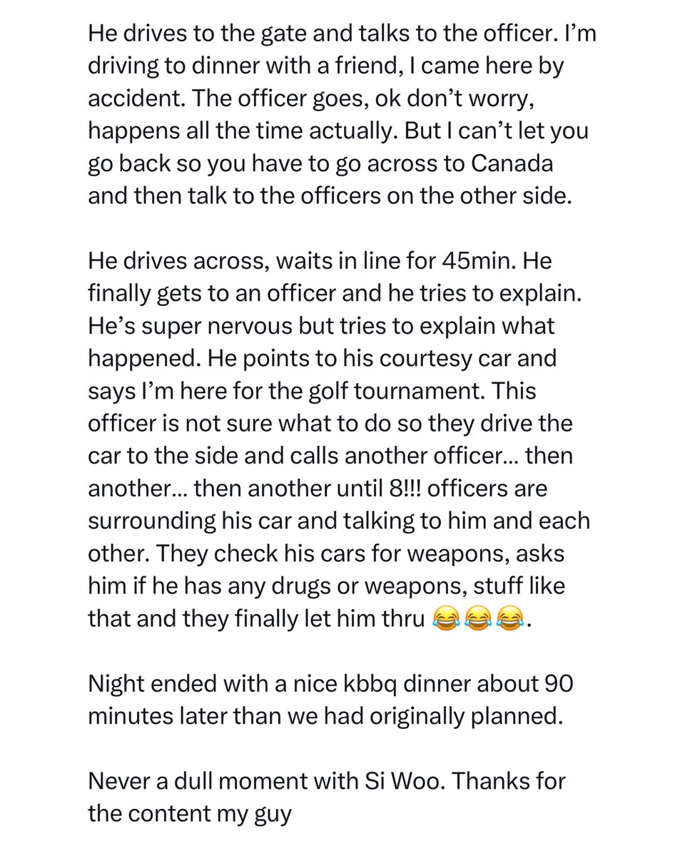 ForePlayPod's tweet photo. Si Woo Kim had 8 Canadian border patrol agents interrogating him tonight because he put the wrong Korean BBQ restaurant in his GPS 💀

Via @Mike_kim714 ⤵️ https://t.co/SsIpyg5ZmW