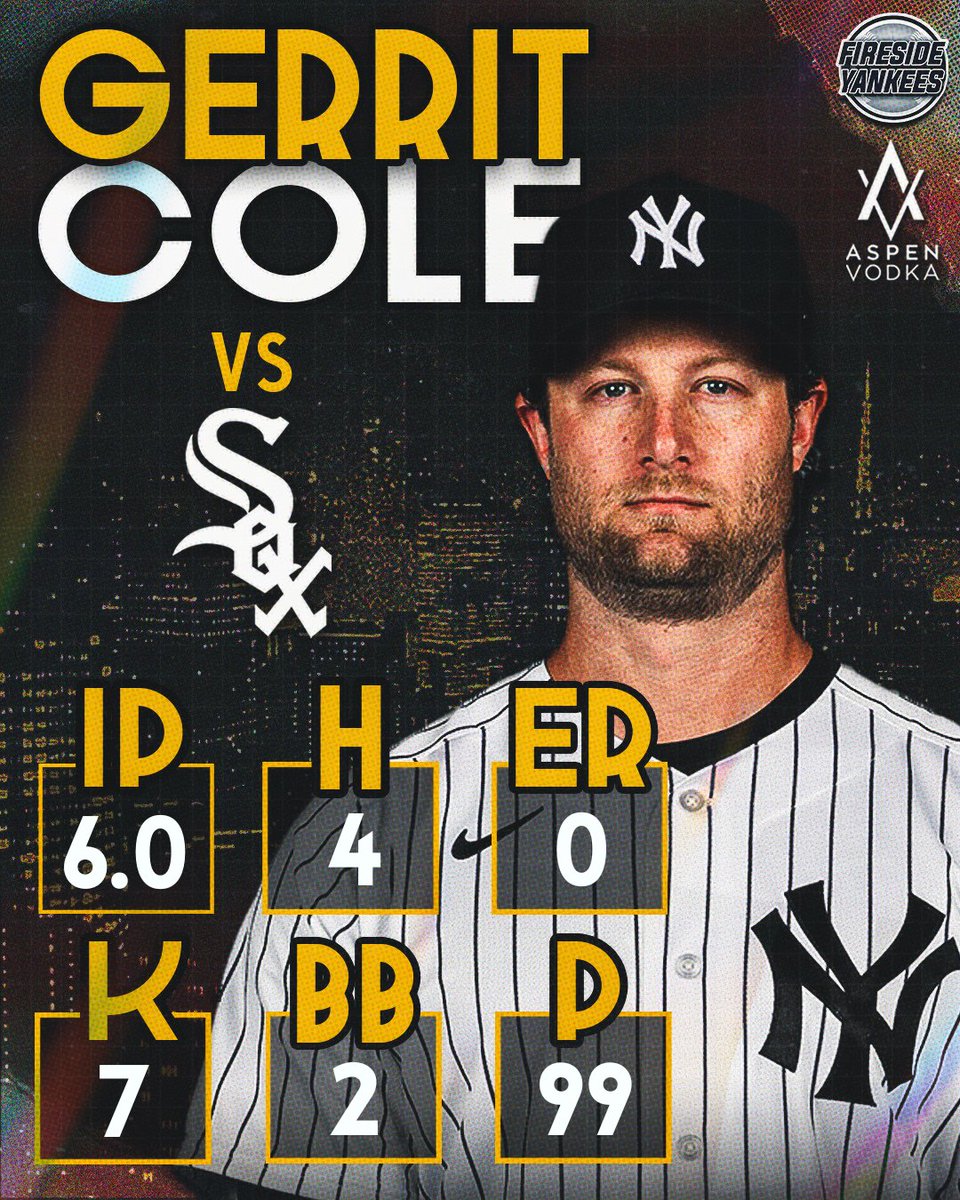 FiresideYankees's tweet photo. All aboard the Cole Train 🚂

Gerrit Cole tosses 6 scoreless innings and 7 strikeouts, as his season ERA improves to 3.57 🔥 https://t.co/Duqh6FeFaU