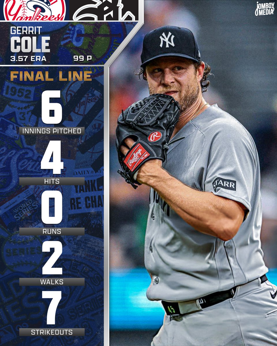 TalkinYanks's tweet photo. Gerrit Cole turns in his first scoreless start since May 27th https://t.co/5zt8qO9aB3