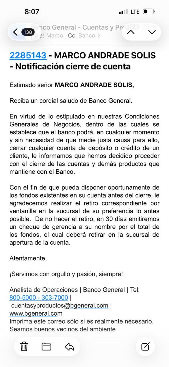 mandrade2220's tweet photo. CONUSI: Banco General cierra mi cuenta bancaria , lean el argumento o justificación . https://t.co/VDD1UfDsNB