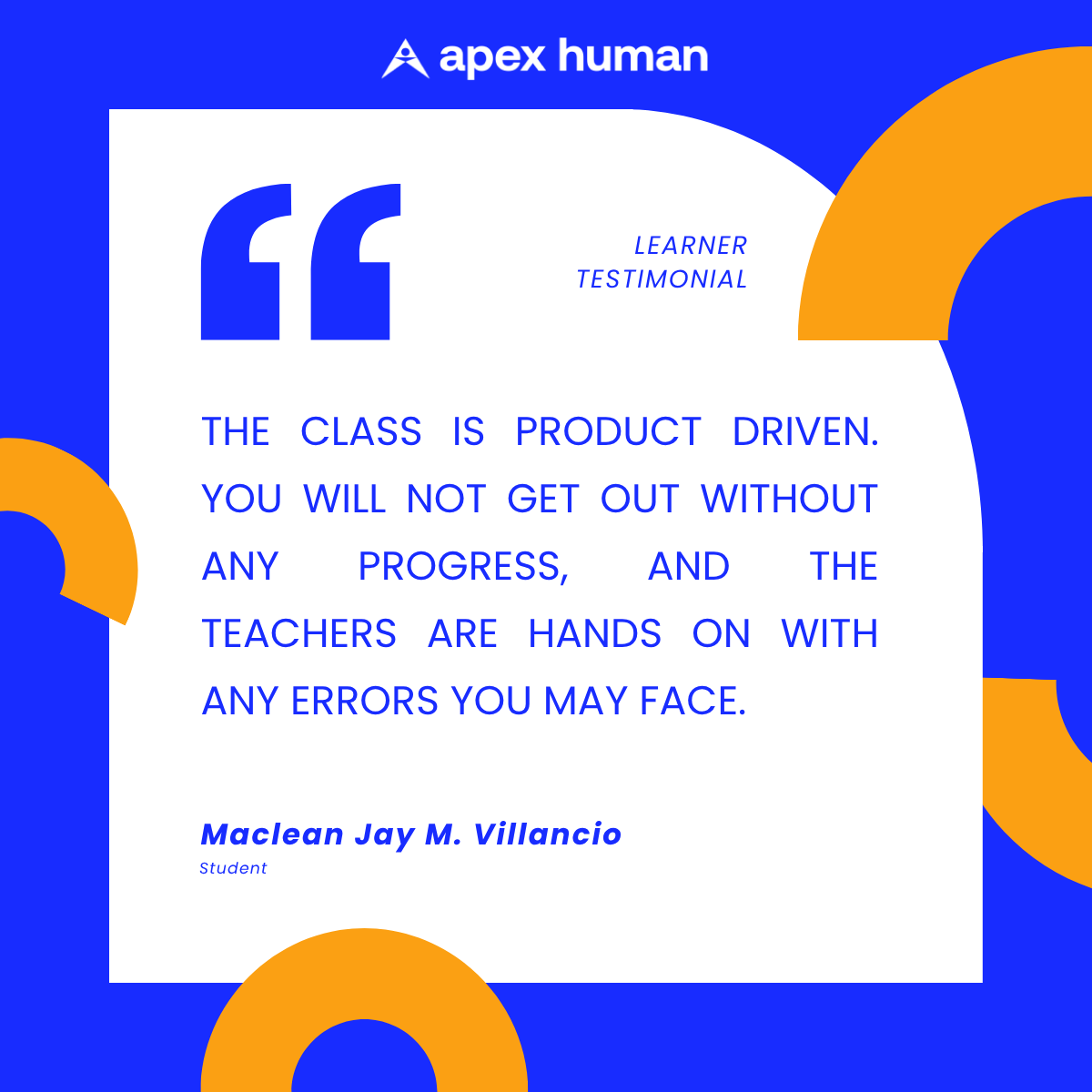 apexhuman_ai's tweet photo. "You will not get out without any progress."

One of our first batch builders said it best — four days in, they had fully working sales engines, AI fundamentals picked up in minutes, and a community that pushed them to think differently. https://t.co/FrooS2D7Gt