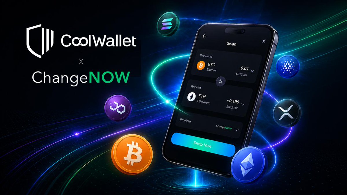 coolwallet's tweet photo. A great new option for swapping in CoolWallet: ChangeNOW @ChangeNOW_io 

CoolWallet and ChangeNOW are teaming up, and the first step is bringing ChangeNOW's swap service into the app, one more route for your swaps, with the same simple flow.

⚡ Swap via ChangeNOW right in the app, no exchange account, no sign-up
🔀 More coins and more swap routes, so you get more flexibility
🔑 Fully self-custodied, your coins never leave your control

And this is just the start, a series of joint activities is on the way, including Token2049 👀

Open Swap in CoolWallet and try a swap with ChangeNOW 👉

#CoolWallet #ChangeNOW #Swap #Token2049 #SelfCustody
