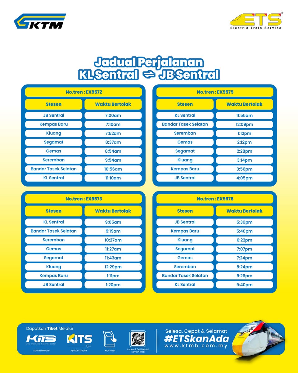 ktm_berhad's tweet photo. Jangan tunggu saat akhir! Tempah awal tiket perjalanan pulang mengundi anda sebelum kehabisan. Tarikh perjalanan 31 Julai – 2 Ogos 2026.
Dapatkan tiket anda sekarang.
⠀
#KTMB #ETS #ETSkanAda #railwaytoseemalaysia #NegeriSembilan https://t.co/0Wx63pnSXr