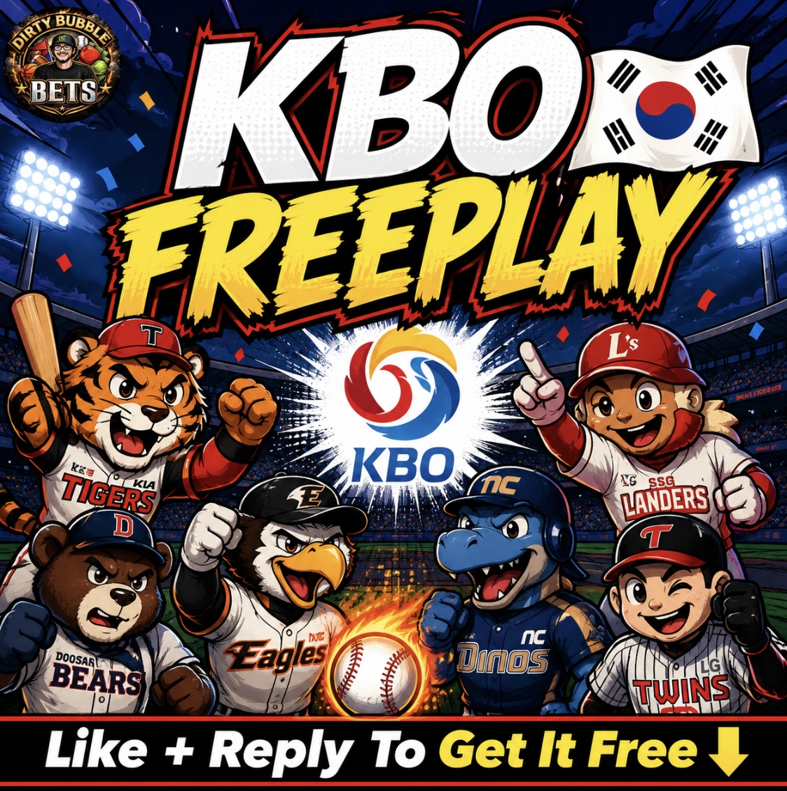 DirtyBubbleBets's tweet photo. KBO WAKE AND CASH FREEPLAY 🇰🇷

My 𝗕𝗼𝘁 will send to everyone who 𝗟𝗜𝗞𝗘𝗦 + 𝗥𝗘𝗣𝗟𝗜𝗘𝗦 (must follow @DirtyBubbleBets)

Comment "KBO King" For A Surprise 👑 https://t.co/5uS6o4HMPX