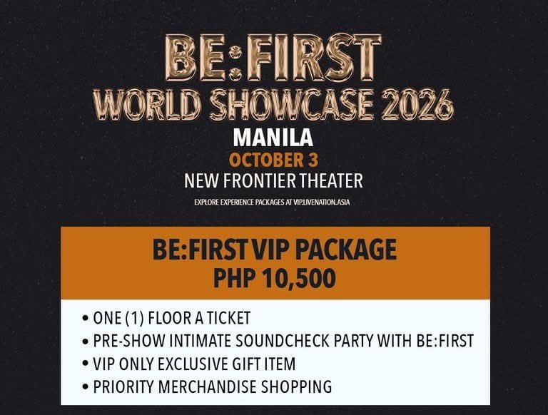 M_AMC1001's tweet photo. BE:FIRST

WORLD SHOWCASE 2026 103 
マニラ公演
📍New Frontier Theater チケット代行

【譲】 Floor A 主催者枠 VIP Package 
              センター 3列以内  2枚

【求】 DMまでお問い合わせください。

ビファ マニラ https://t.co/LqhcMt1pLP