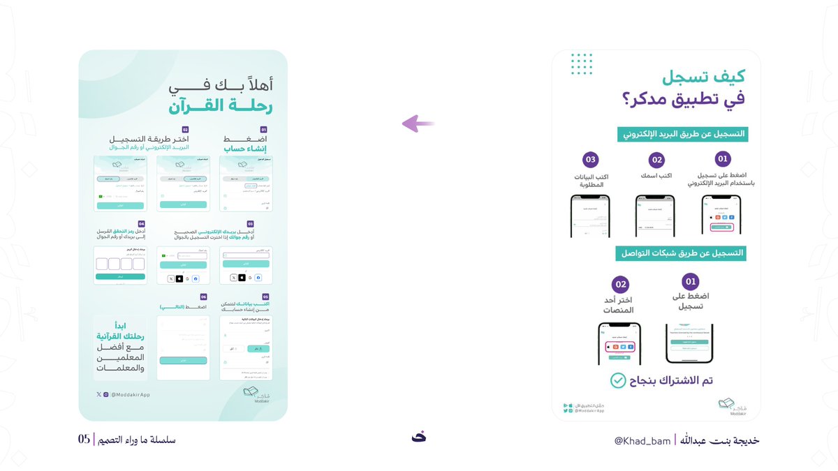 Khad_bam's tweet photo. التصميم ما يتحسن لأنه صار أجمل

يتحسن لأنه صار يخدم الهدف بشكل أفضل

في إعادة تصميم هذا الدليل ركزت على:

إبراز الهوية البصرية
ترتيب المعلومات حسب أولويتها
تقليل التشتيت

والنتيجة خطوات أوضح للمستخدم 👏🏻

#ما_وراء_التصميم