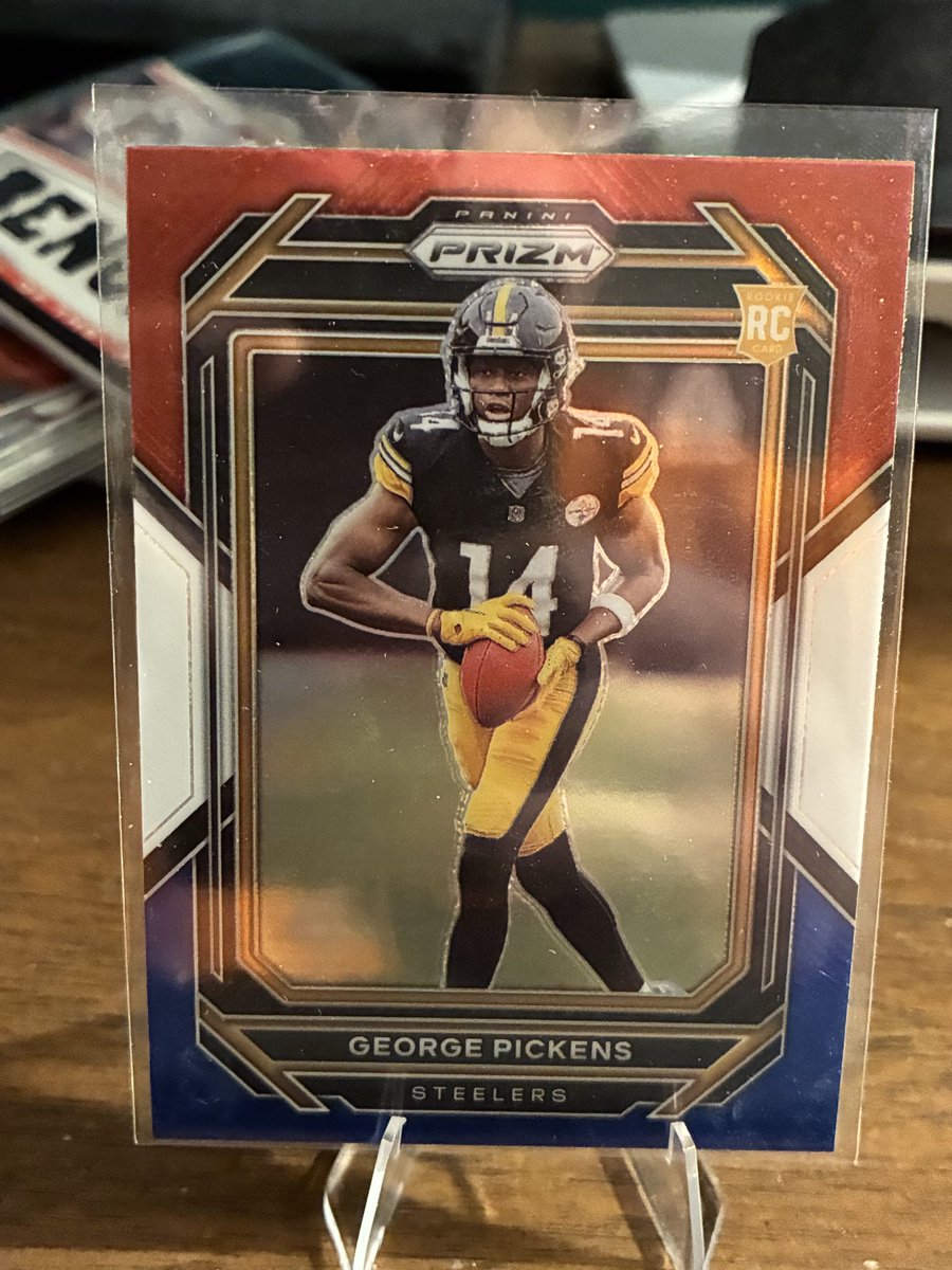 BigKatCard's tweet photo. 2022 Prizm GEORGE PICKENS #329 RC ROOKIE Red White Blue Pittsburgh Steelers NFL  $5 https://t.co/TZ9jql8Pbn