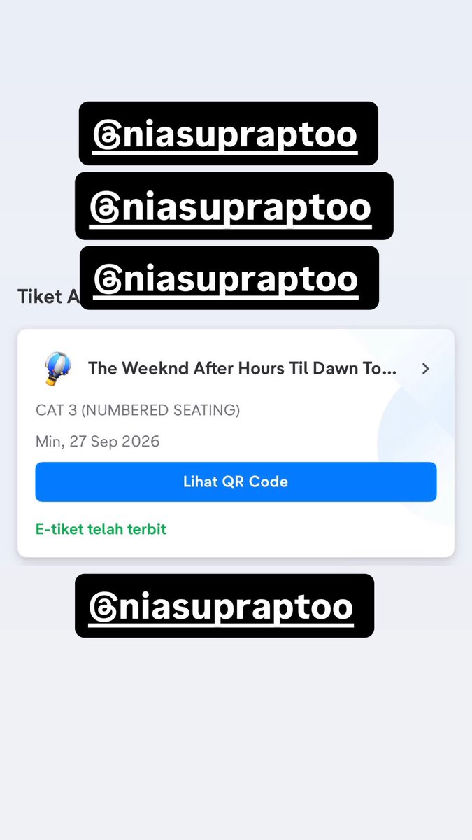 errornamess's tweet photo. wts tiket the weeknd edisi bantuin punya temen
underprice!!

cat 5 day 1 sisa 1 tix @1650000
cat 3 day 2 sisa 1 tix @3000000
diurusin sampai wb rumah ku deket jis
mau cod boleh
dm ya https://t.co/luRt1vAQkT