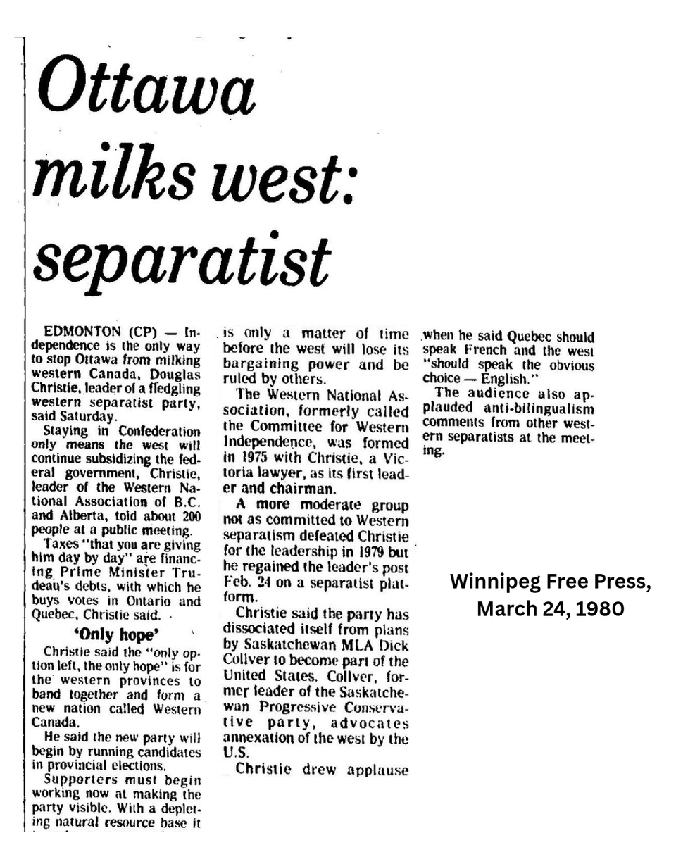 Prairielily22's tweet photo. From  1980: "Independence is the only way to stop Ottawa from milking western Canada, Douglas Christie, leader of a fledgling western separatist party, said Saturday."

Why do we keep running away from the undeniable truth that this country can not and will not  be fixed for the benefit of Western Canada? Independence is the answer yet time and again through the last century of our history we have ran away from this answer to pursue some sort of federalist fantasy which we can never hope to achieve. 

Those who go along with this federalism muck because its easier than sticking out in a crowd to support a cause they actually believe in, are enablers. Those who choose to stand on the side of federalism because that's the side they think their friends or family or co-workers are on, are enablers. Politicians who cow-tow to the federalist stances of their parties to stay in the political in-crowd despite the fact that in their hearts, they actually side with separation are enablers. 

What is an enabler? The definition of an enabler is "one who enables another to persist in self-destructive behavior". 
Supporting federalism, at the end of the day, is self-destructive behavior. Western Canada benefits far less from the Canadian Confederation than the Canadian Confederation benefits from Western Canada. It is truly a parasitic relationship. And allowing a parasite to live on us and feed on us is self-destructive behavior.  If we cannot achieve a symbiotic relationship, like we have been trying for well over a century at this point, its time to end the relationship, isn't it?