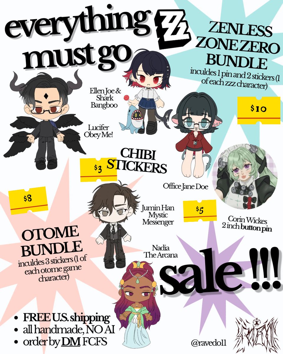 ravedo11's tweet photo. inventory clearance sale! please read policies before ordering 🤍

#zenlesszonezero #zzzero #mysticmessenger #obeyme #thearcana https://t.co/V30Qn8H2N2