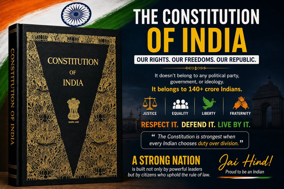 PalBhuria's tweet photo. The Constitution of India is not just a bookit's the soul on 140 CR
#ConstitutionOfIndia #WeThePeople #IndianConstitution #Democracy #RuleOfLaw #FundamentalRights #Justice #Equality #Liberty #IndiaFirst #JaiHind #Preamble #NationFirst #ConstitutionMatters #RepublicOfIndia https://t.co/OFiempyXxI