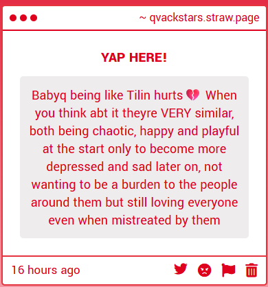 QvackStars's tweet photo. I WAS JUST THINKING ABOUT THIS 😭 Like they both started off the exact same just for their lives to just get worse and worse until they eventually died. Tilin genuinely changed QQs life, anon you are EVIL https://t.co/fAxSQd8HFU