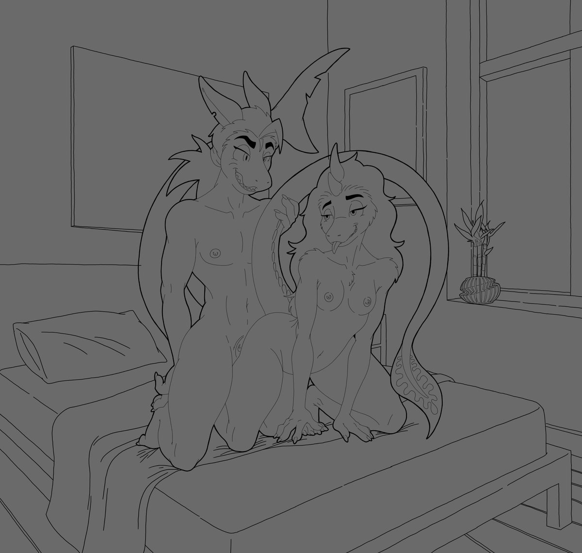 LizardAge86's tweet photo. I've really enjoyed adding backgrounds; it looks so much better with more life and better composition. It had been a while since I'd done it, but I see I haven't lost my touch. Here's a work in progress that looks much better now. #WIP #furryart #furrynsfw https://t.co/y544iWGHgl