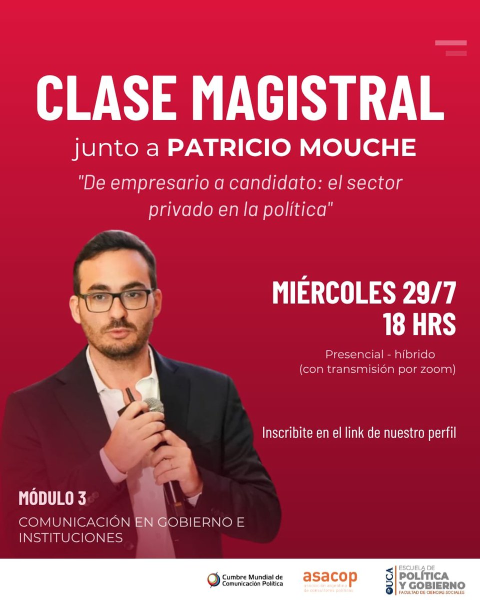 Asacop_arg's tweet photo. 🚀 ¿Qué cambia cuando un empresario decide competir en política?

Mañana, junto a @patriciomouche, conversaremos sobre liderazgo, gestión y los desafíos de pasar del sector privado al ámbito público.

🗓️ 29/7 | 🕕 18 h 💻 Modalidad presencial e híbrida por Zoom. https://t.co/qTxoALhYD2