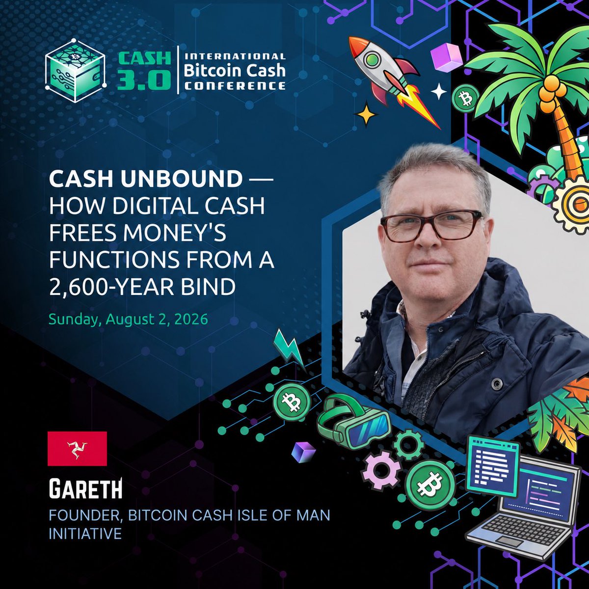 _paytaca_'s tweet photo. 🎤 Speaker Highlight: Gareth

Some people discover Bitcoin through technology. Gareth discovered it through experience.

After witnessing the devastating effects of hyperinflation in Sudan during the 1990s, he immediately understood Bitcoin’s significance when he encountered it in 2012—not as a speculative asset, but as a form of sound, peer-to-peer money that can make a real difference in people’s lives.

Now based in the Isle of Man, Gareth is helping grow a grassroots Bitcoin Cash community, drawing inspiration from successful adoption initiatives around the world, including the Philippines. His work remains firmly centered on one question: how do we make digital cash genuinely useful in everyday life?

Join Gareth at the Cash 3.0 Conference as he shares another perspective on building a future where Bitcoin Cash works as money.

📅 August 1–2, 2026
🌐 https://t.co/XAIVhpu6Q2