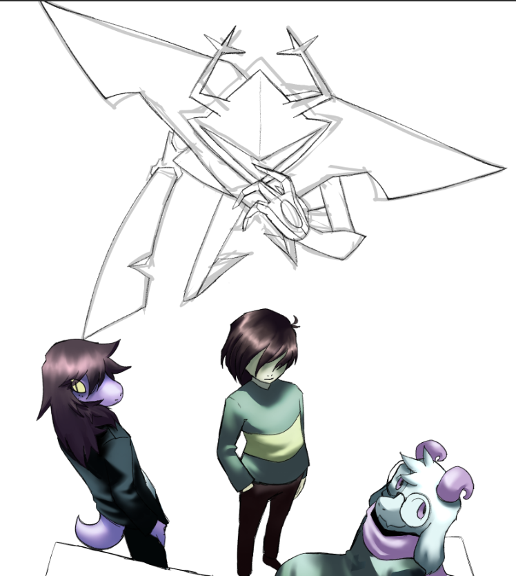 carnivaljustice's tweet photo. idk how im gonna render the knight yet but the linework is done https://t.co/OUg0425Xm7