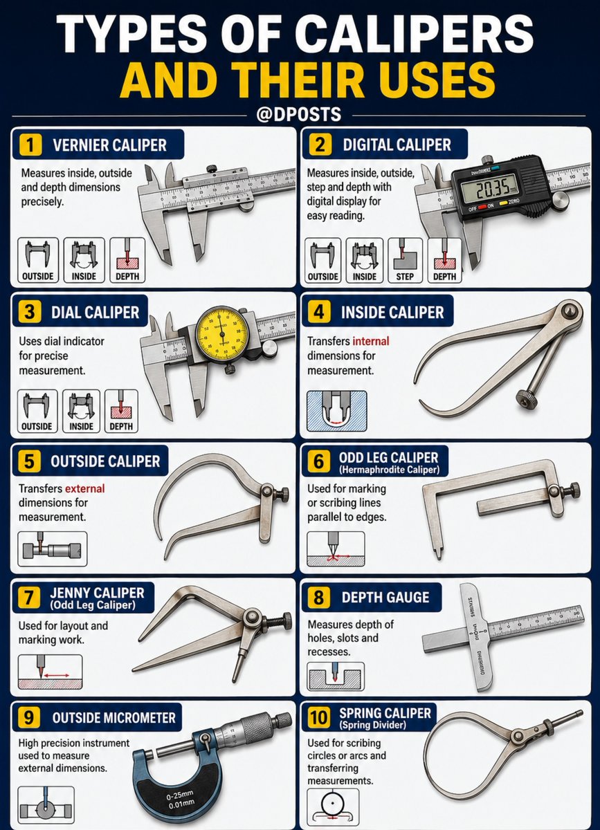 DP0STS's tweet photo. Types of Calipers and Their Uses https://t.co/Zcsrmolzmf