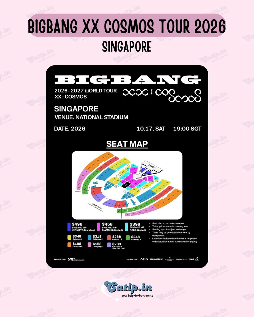tixbycatipin's tweet photo. OPEN JASWAR / TICKETING SERVICE FOR
👑BIGBANG XX COSMOS WORLD TOUR 2026👑

🇸🇬 Singapore
📍National Stadium

💱 accept local &amp; international payment
🪪 using your data &amp; account
💵 complete payment after ticket secured
💌 dm for pricelist &amp; booking slot

#BIGBANG #COSMOSWORLDTOUR https://t.co/m7u21DfD2h