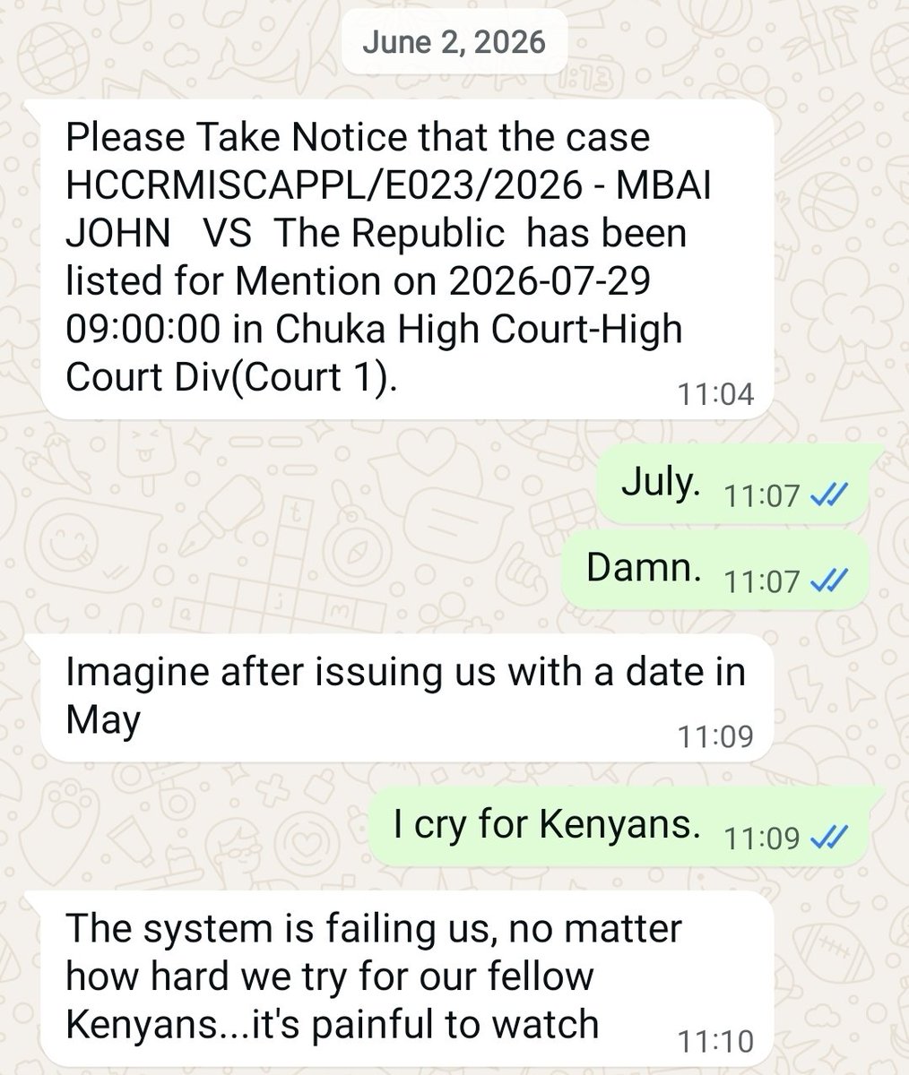 mwabilimwagodi2's tweet photo. FYI, there are young Kenyans remanded in Marimanthi GK Prison since February 2026 because they protested about poor roads in Marima, Tharaka Nithi. They are being "punished" for embarrassing Deputy President Kindiki.
Their bail/bond case is being heard today. https://t.co/tUBl89lu5D