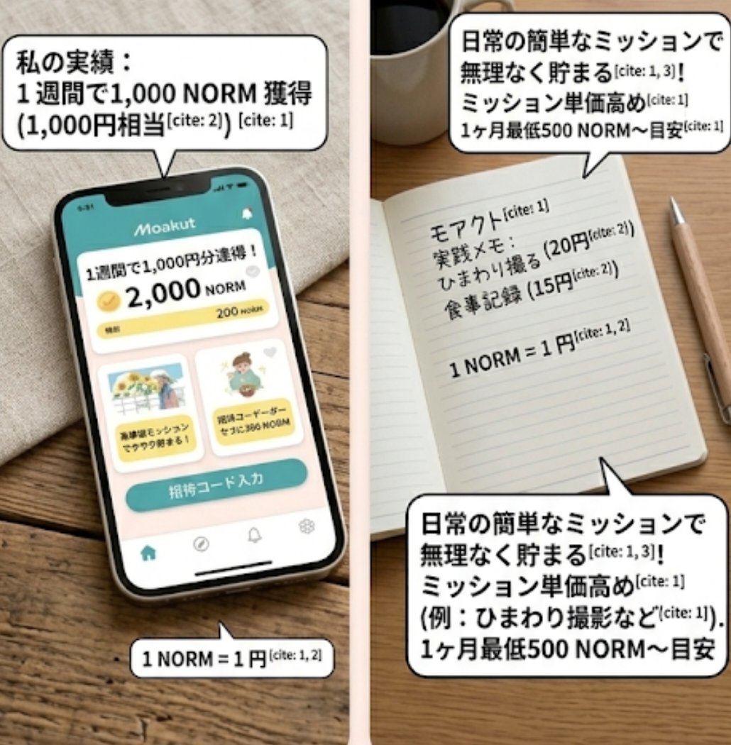 sinn7777's tweet photo. ポイ活アプリモアクトについてご紹介します
▫️ 実際に1週間で1,000円分貯まった
▫️効率が非常に良く、本当に1ヶ月で最低500 NORM〜（500円相当〜）を狙えるペースです
▫️ ミッション超簡単
​これから始める方、招待リンクを使用してくださったら泣いて喜びます😭
https://t.co/PouyUKW6VK

​ #ポイ活 https://t.co/n78uDIXK4n