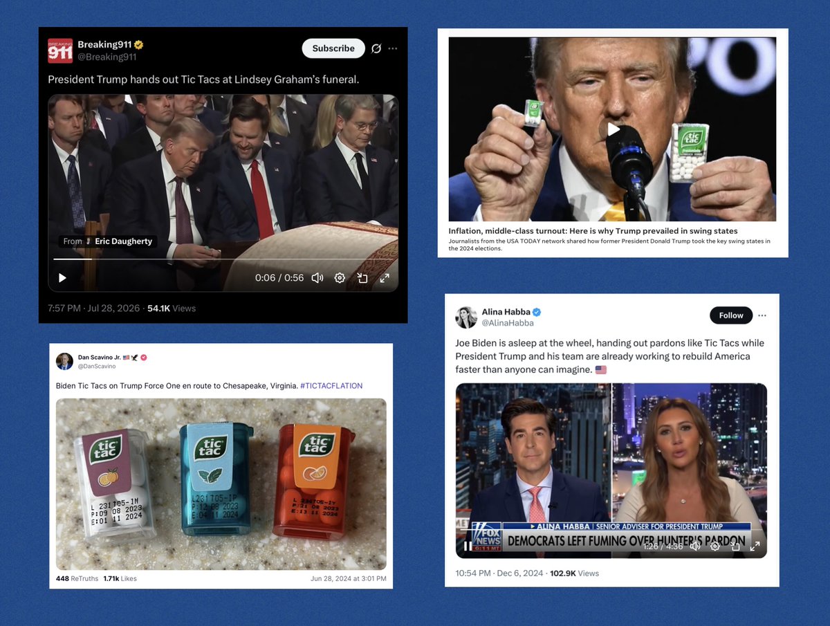 Cowboyw2b2's tweet photo. Do you think Trump handing out Tic Tacs at Lindsey Graham’s funeral is sending a message? https://t.co/bZQCx1C2cy