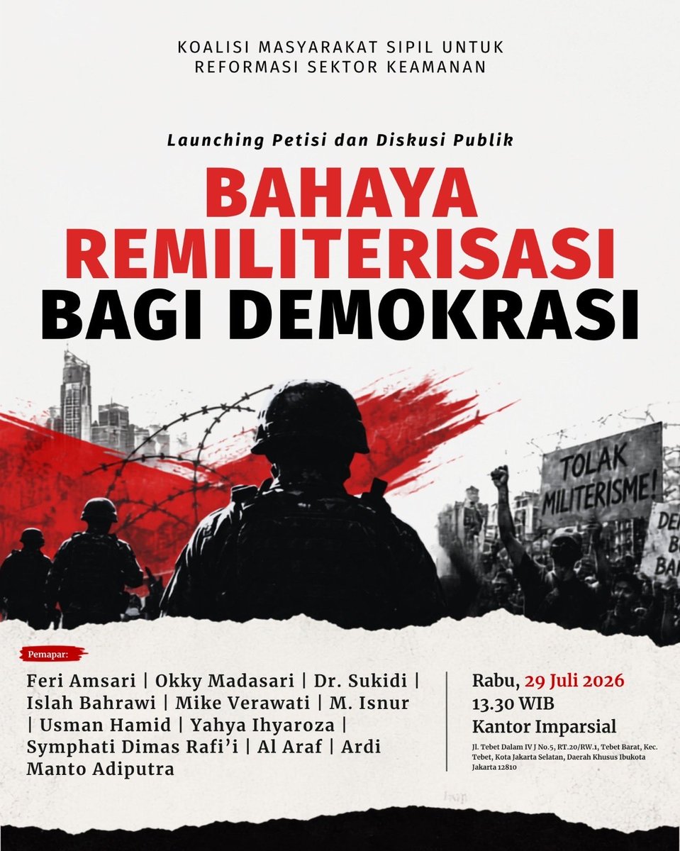 KontraS's tweet photo. Dalam beberapa waktu terakhir, kecenderungan meluasnya peran militer ke ranah sipil semakin menguat melalui berbagai kebijakan dan praktik penyelenggaraan negara. https://t.co/iSVn9F4rXp
