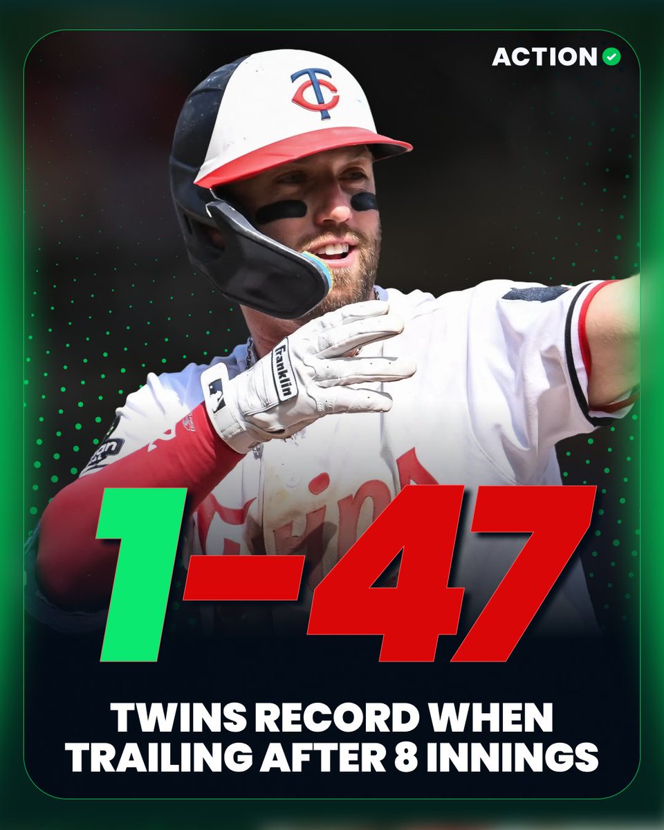 ActionNetworkHQ's tweet photo. The Twins walk-off winner was their first win trailing after 8 innings ALL SEASON 🤯 https://t.co/q4Aj7GCRzf